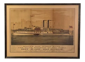 Circa 1877 Currier & Ives Lithograph of the Steam Ship Drew, American