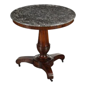 French Gueridon or Round Table of Flame Mahogany With Marble Top