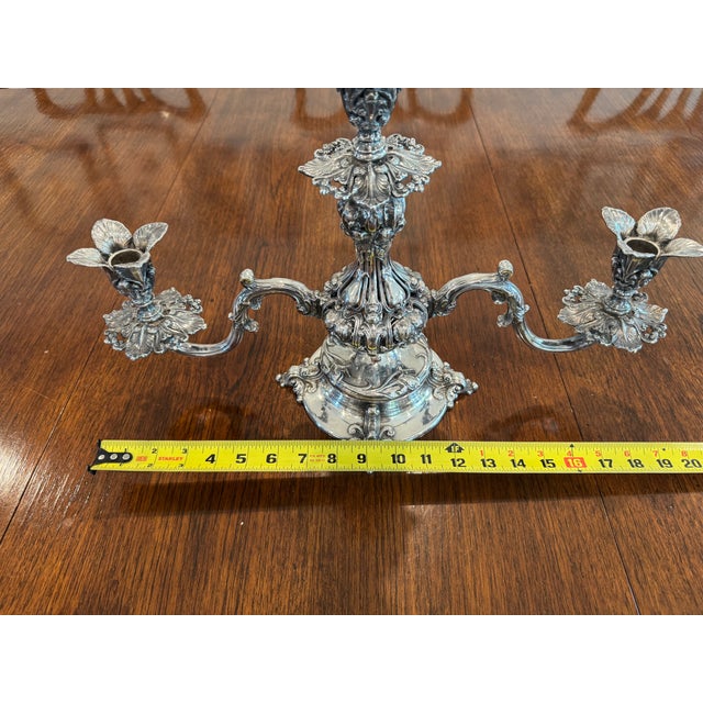 Rococo 1940s Reed & Barton #165 Epergne Candelabra With Original Glass Bowls - Mid Century For Sale - Image 3 of 4