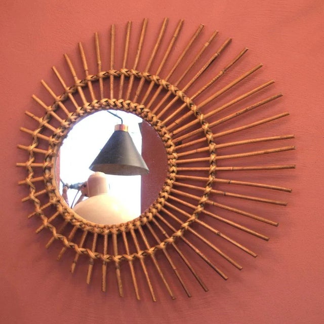 French Rattan Sun Mirror, 1950s For Sale - Image 10 of 10