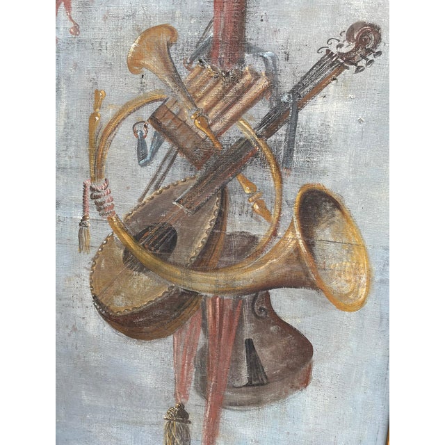18th Century Italian Trompe L'Oeil Painting On Canvas Of Musical Instruments For Sale - Image 4 of 12