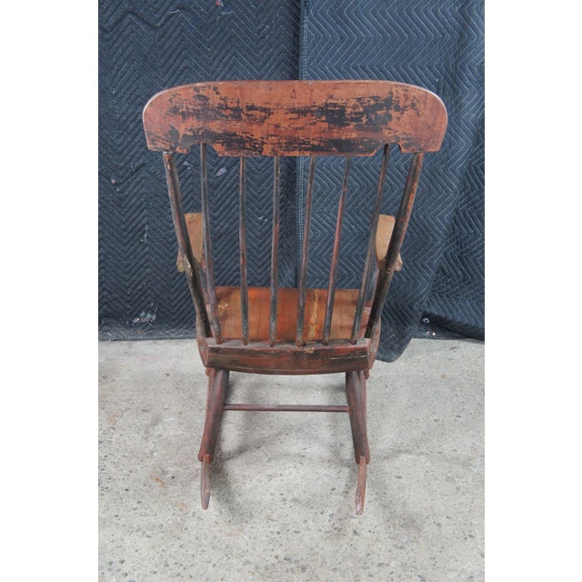 Antique Early American Country Farmhouse Windsor Slat Back Rocking Chair For Sale - Image 4 of 12