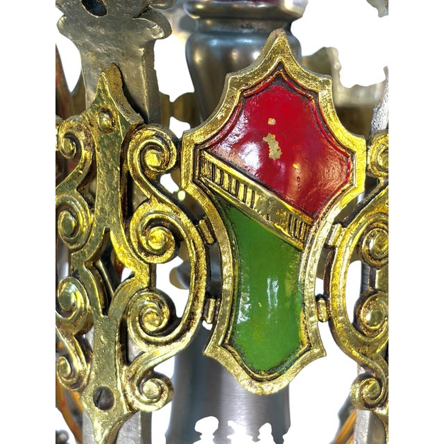 1927 Spanish Revival Semi Flush Chandelier With Original Polychrome Finish For Sale - Image 9 of 14
