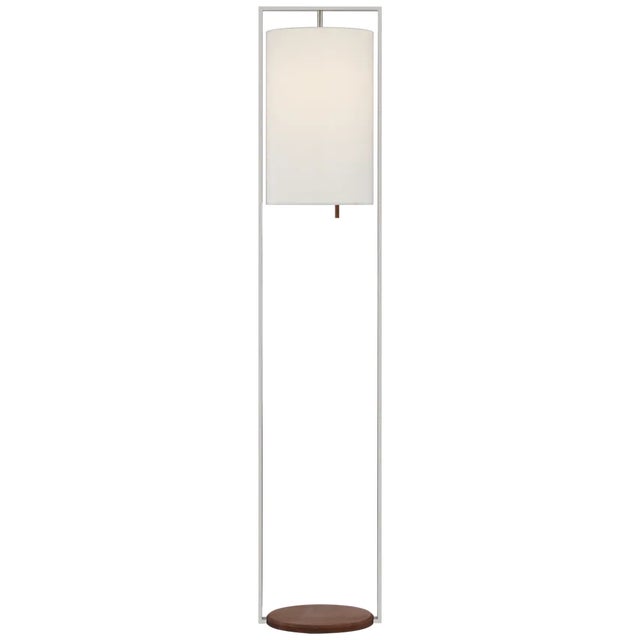 Zenz Medium Floor Lamp in Polished Nickel and Walnut with Linen Shade Designer: Ray Booth Height: 58" Shade Detail: 10" x...
