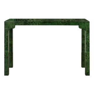 Matthew Izzo Home Evelyn Emerald Green Burl Wood Console Table For Sale