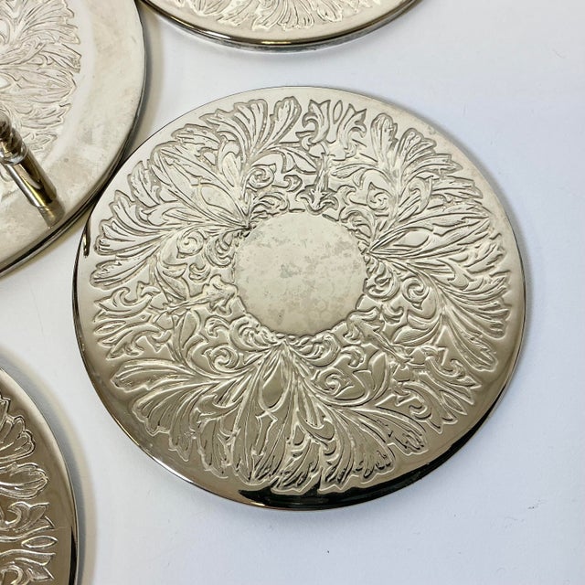 Silver Mid 20th Century Hollywood Regency Chippendale Silver Plate Acanthus Leaf Coasters - Set of 7. For Sale - Image 8 of 14