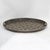 This striking vintage oval tole tray features a bold, hand-painted giraffe animal print pattern in a rich chocolate brown...