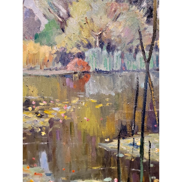 Sky Blue Oliver Milburn - Water Lilies - 1920s Impressionist - Oil Painting For Sale - Image 8 of 12