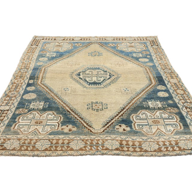 Rustic Antique Blue Persian Shiraz Rug, 04'02 X 06'07 For Sale - Image 3 of 9