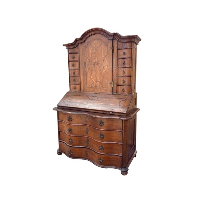Antique German Baroque Tabernacle Secretary Desk Cabinet.