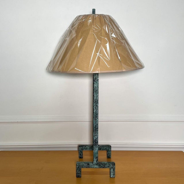 Late 20th Century Postmodern Wavy Iron Verdigris Table Lamps - A Pair For Sale - Image 5 of 7