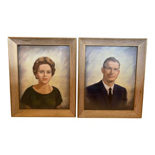 1950’s Signed and Framed Man and Woman Portraits, Pastel on Paper For Sale