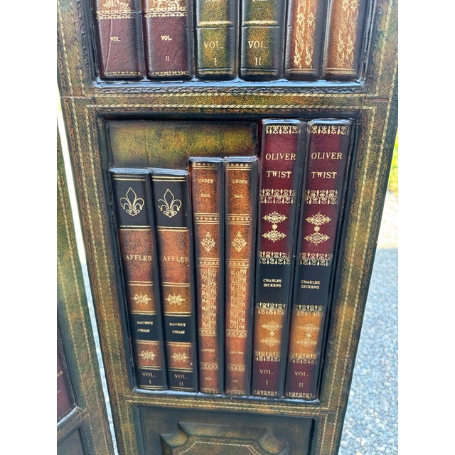 American Leather Bound Library Book Four-Panel Folding Screen by Maitland Smith For Sale - Image 3 of 10