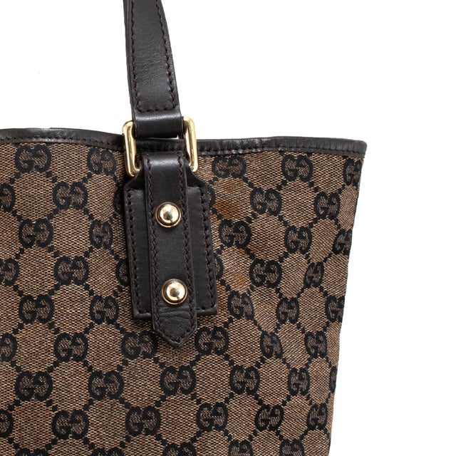 Modern Gucci Gg Canvas Small Tote Brown Monogram Leather-Trim Gold-Hardware Bag For Sale - Image 3 of 12
