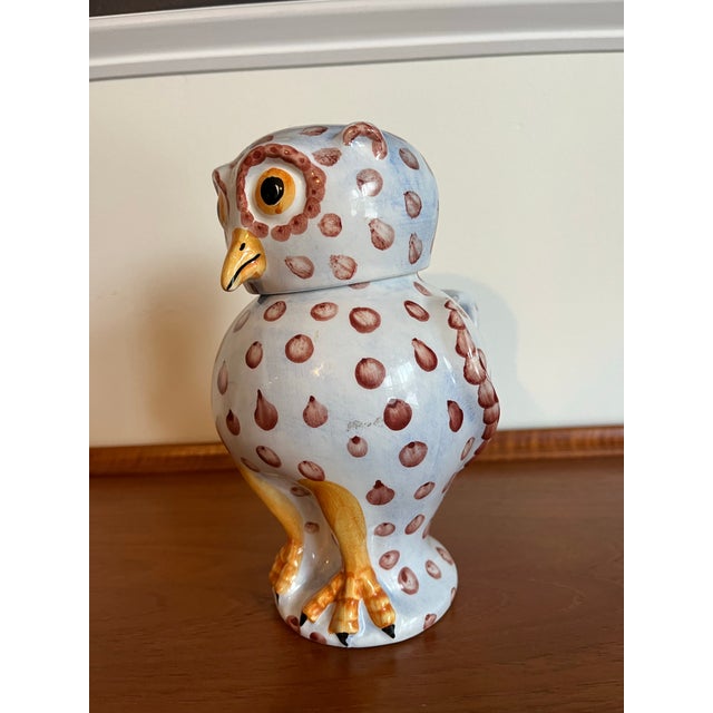 Italian Vietri Italian Hand-Painted Owl Bedside Water Pitcher and Tumbler For Sale - Image 3 of 12