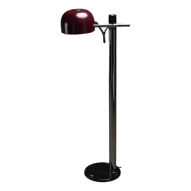 Chrome and Bordeaux Floor Lamp by Enrique Franch for Metalerte, 1970s For Sale