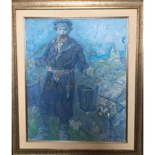 Vladimir Rutstein, Shtetl Water Carrier, Judaica Oil Painting For Sale