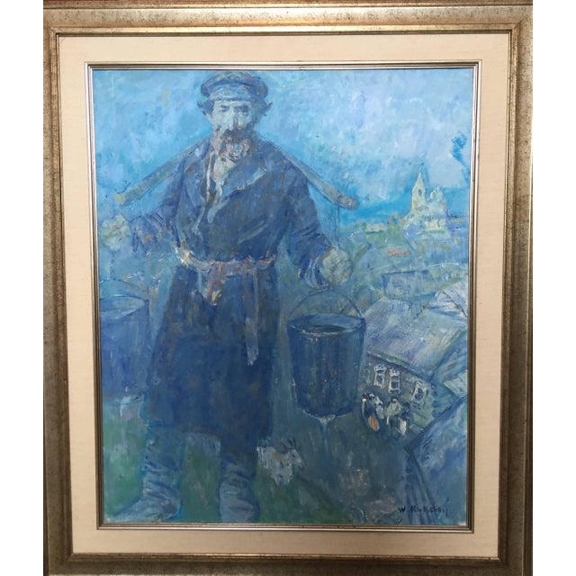 Vladimir Rutstein, Shtetl Water Carrier, Judaica Oil Painting For Sale