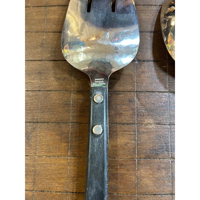 Collectible Pair of Adler Sterling Silver & Ebonized Wood Two Piece Salad Serving Set For Sale - Image 9 of 13