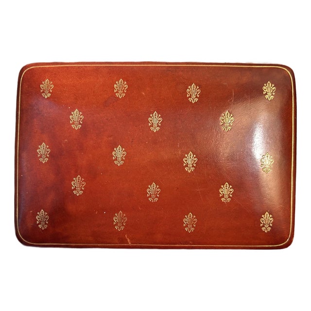 Vintage Italian Florentine Leather Jewelry Box – Oxblood & Gilt Fleur-De-Lis For Sale
