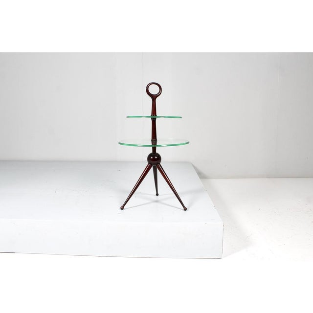 Mid-Century Wooden Side Table with Two Circular Glass Tops attributed to Cesare Lacca for Cesare Lacca, Italy, 1950s For Sale - Image 6 of 9