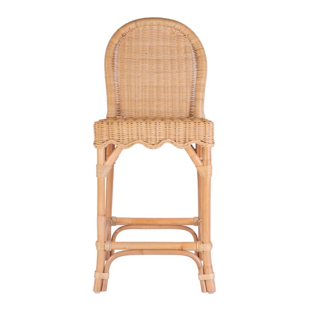 2020s Flora 24 in. Seat Height Rattan Scalloped Edge Counter Stool with Back, Natural Rattan For Sale - Image 5 of 9
