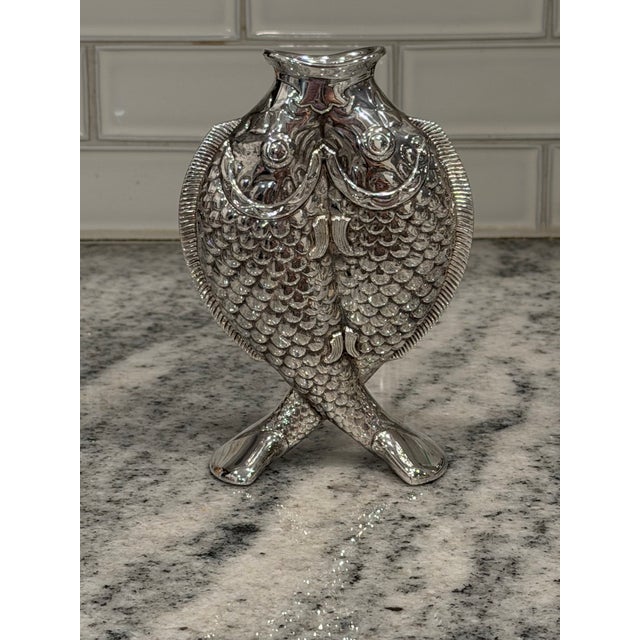 Vintage Christofle Deux Poissons Silver-Plated Fish Vase, After Émile Reiber For Sale - Image 17 of 17