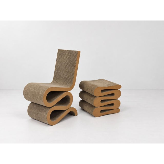 Paper Easy Edges Wiggle Side Chair with Stool by Frank Gehry for Vitra, Set of 2 For Sale - Image 7 of 18