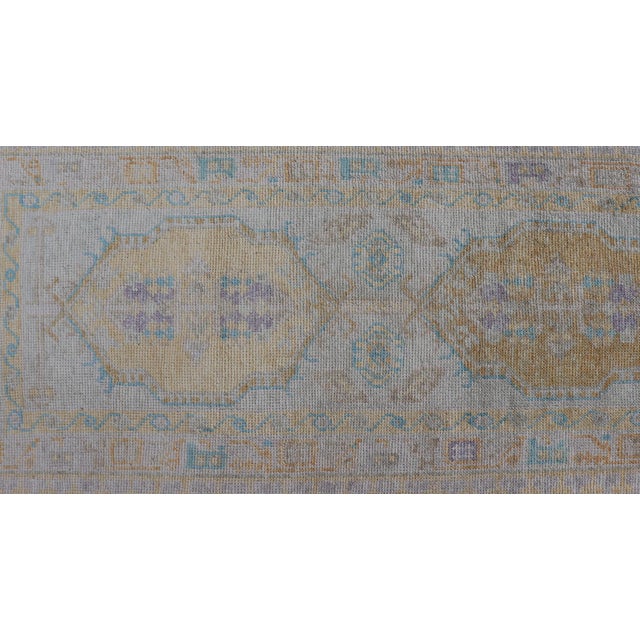 Turkish Oushak Runner in Soft Pastel Blue, Gold, and Lavender 2'8 X 13'0 For Sale - Image 9 of 13