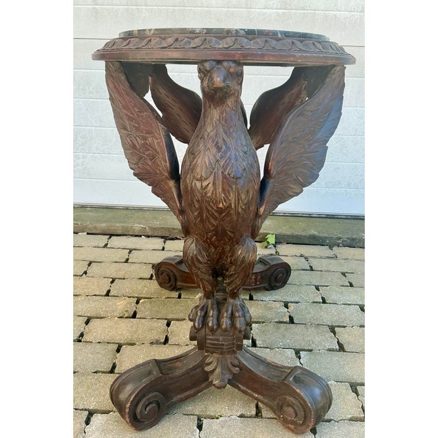 Mid 19th Century Antique Walnut Carved Spread Wing Eagles Base Marble Top Table For Sale - Image 5 of 12