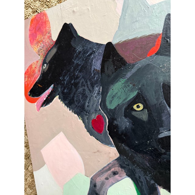 This 18” square painting depicts the black wolves of Yellowstone National Park. I have had several art residencies there...