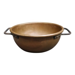 Antique French Copper Mixing Bowl With Riveted Iron Handles For Sale