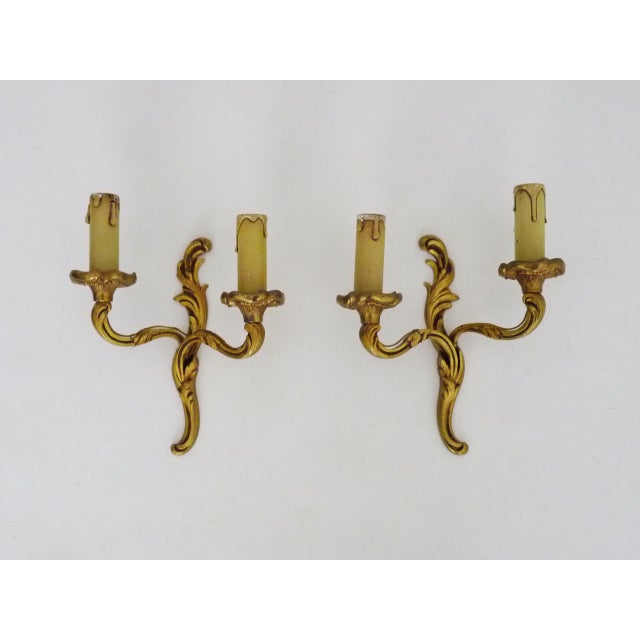 Gold Vintage Double-Light Bronze Wall Sconces, 1960s, Set of 2 For Sale - Image 8 of 8