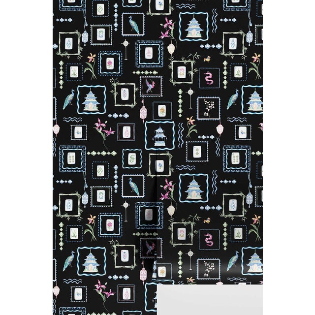 Mahjong Tile Grasscloth Wallpaper by House Party | Blank Black | 8 Yards For Sale