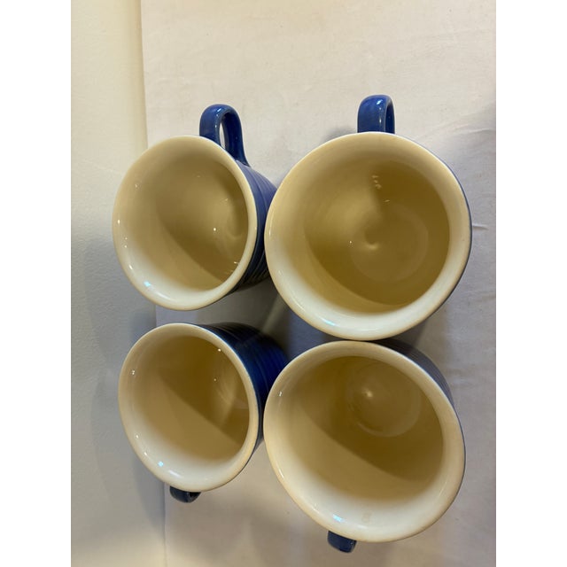 Vintage Emile Henry France Cobalt Blue Ribbed Mugs, Set of 4 For Sale - Image 4 of 8