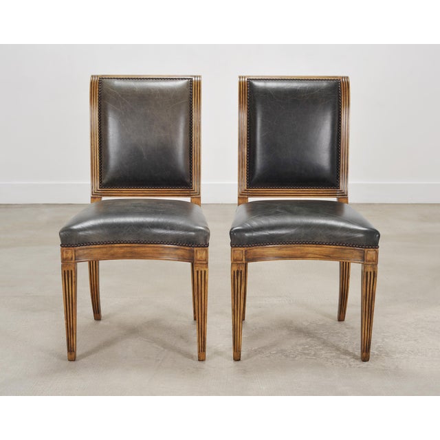 Michael Taylor Set of Six Michael Taylor Regency Style Leather Dining Chairs For Sale - Image 4 of 18
