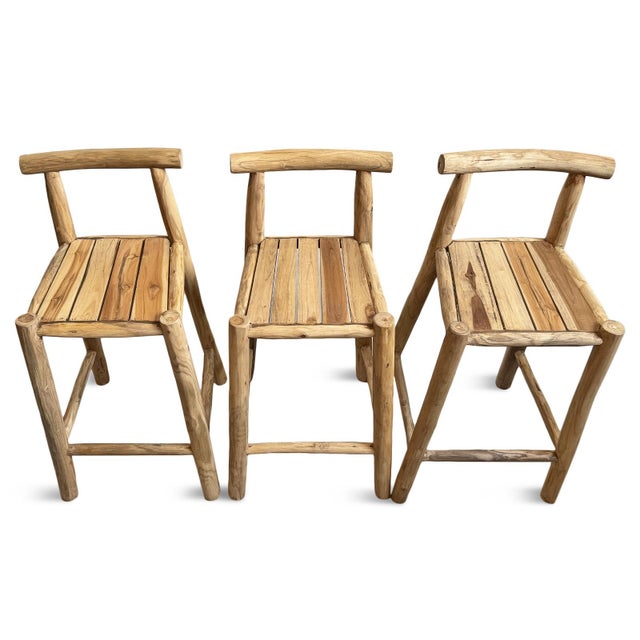 Coastal Organic Teak Stick Bar Stool For Sale - Image 11 of 11