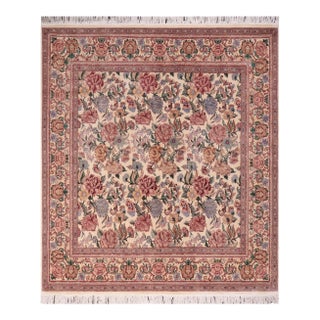 Beautiful Floral Square 1990's Pak-Persian Ivory/Ivory Wool Rug - 6'1'' X 6'2'' For Sale