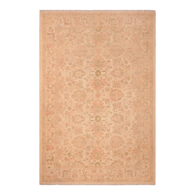 Bohemien Ziegler Beige Tan Hand-Knotted Wool Rug - 6'2'' X 8'10'' For Sale