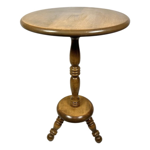 Vintage MCM Ethan Allen Heirloom Maple Nutmeg Round Side Table For Sale