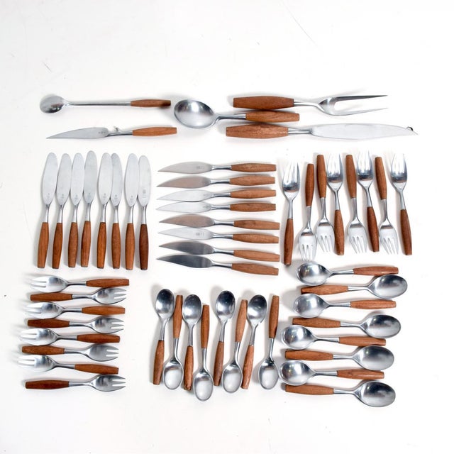 Mid Century Danish Modern Dansk Flatware Set 53 Pieces Teak Stainless