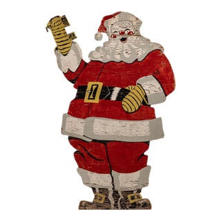 Vintage Easi-Bild 1950s Easi-Bild Hand-Painted Plywood Santa Claus Holiday Cutout For Sale
