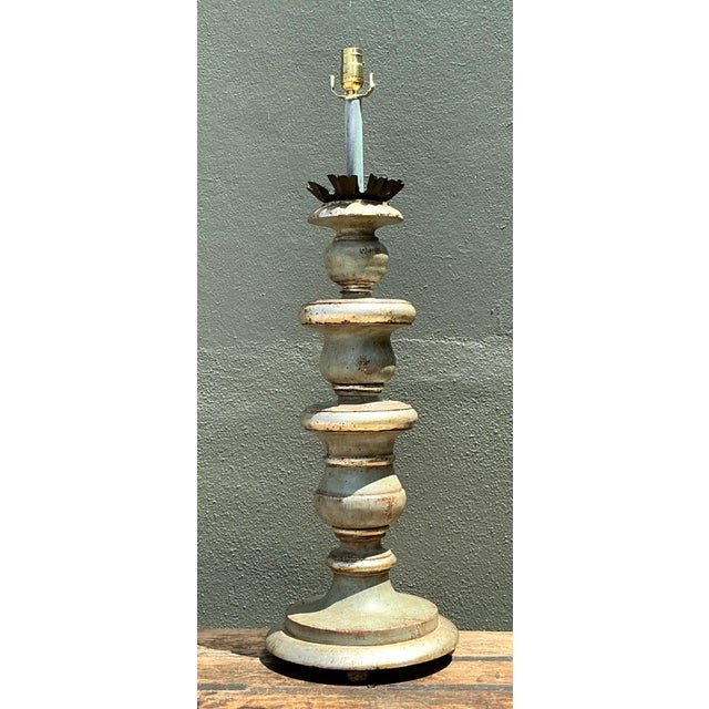 Vintage Distressed Wood Table Lamp For Sale - Image 14 of 16