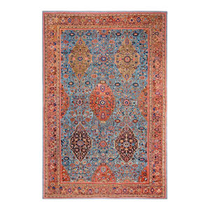 1900s Blue Geometric Antique Persian Sultanabad Rug 10'8" X 16'4" Knotted Pile Wool Carpet