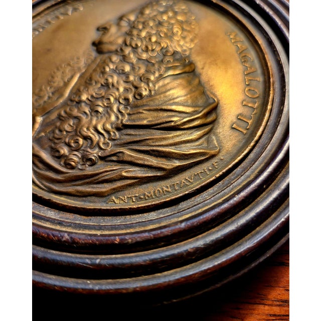 Grand Tour Ebonized Framed Bronze Relief Plaque of Count Lorenzo Magalotti, 19th Century For Sale - Image 3 of 16