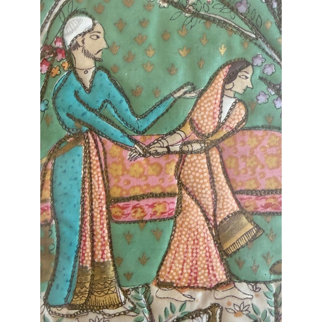 Wood Pair Persian Mughal Textiles Framed in Bamboo For Sale - Image 7 of 9