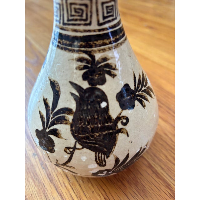 Black Antique Chinese Cizhou Kiln Hand-Painted Bird Vase - 7" For Sale - Image 8 of 10