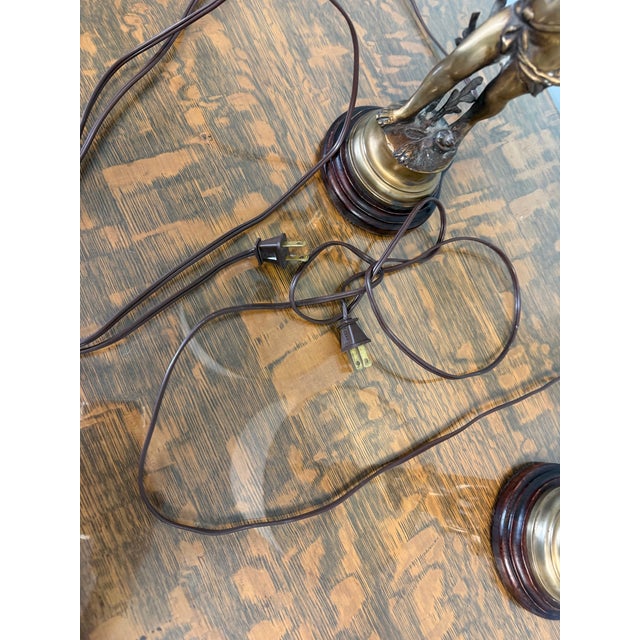 Mid 20th Century Vintage French Style Brass Putti Cherub Table Lamps Mid-Century Hollywood Regency - a Pair For Sale - Image 5 of 6