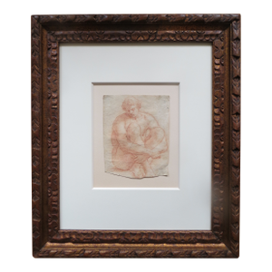 17th Century Old Master French Sanguine Drawing of Hercules, Framed