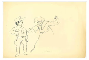 Mino Maccari, The Old and Soldier, Ink Drawing, 1950s
